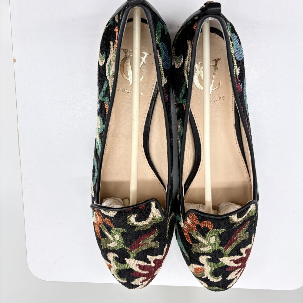 Vince Camuto Signature Tapestry Floral Loafers Black Gold Accent 10M 40 Italy - Picture 2 of 7